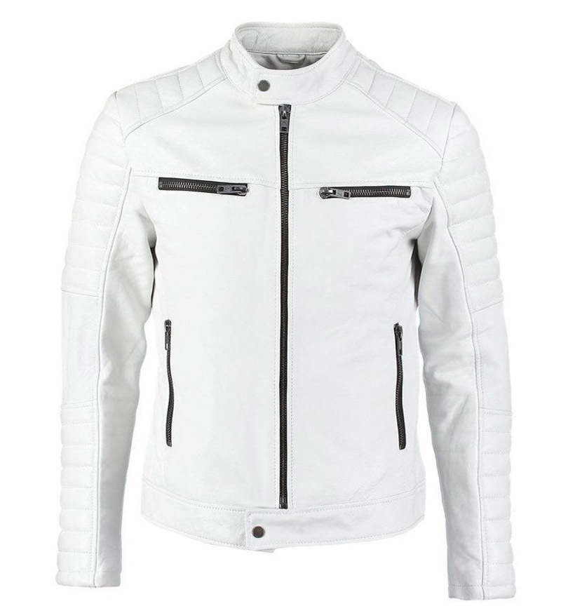 ジャケット・アウター White Single Leather Jacket Men White Color Slim Fit Leather Jacket, Mens Fashion