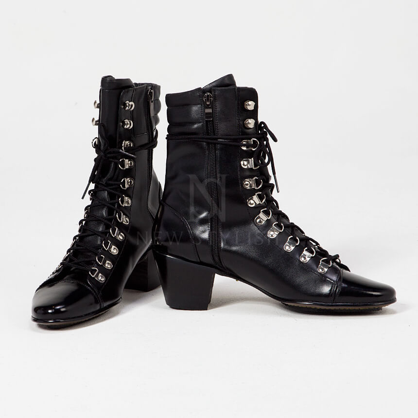 high gloss black boots