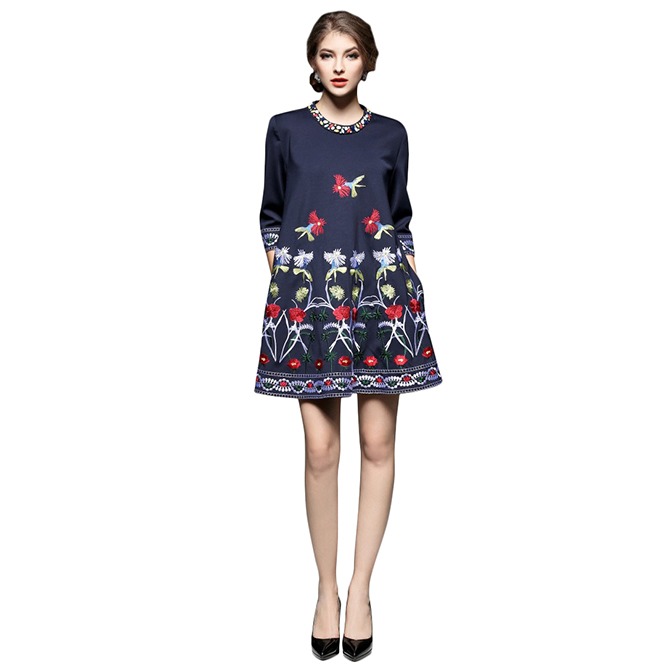 Casual Three Quarter Sleeve Tunic Beaded Dress RebelsMarket