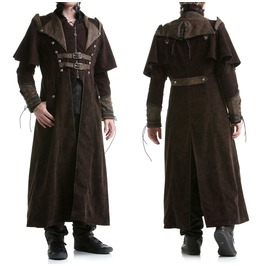 Punk Mens Gothic Steampunk Coat Brown Vtg Regency Highwayman Long Jacket Punk Mens Gothic Steampunk Coat Brown Vtg Regency Highwayman Long Jacket