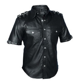 Mens Punk Gothic Rock Real Leather Shirt Fetish Club Shirt Mens Punk Gothic Rock Real Leather Shirt Fetish Club Shirt