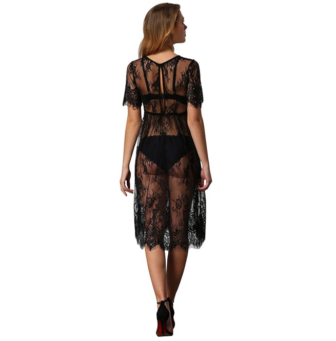 Women's Sheer Short Sleeve Lace Beach Dress RebelsMarket