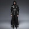 Punk rave military black leather long gothic trench coats with belts coats