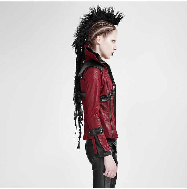 Gothic Red Vampire Collar Leather Jacket For Women RebelsMarket