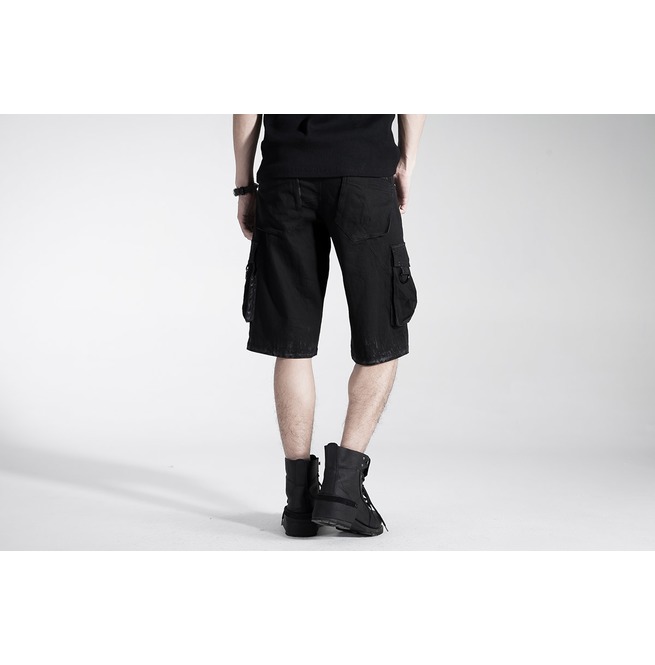 Punk Black Washed Denim Cargo Shorts For Men Punk RebelsMarket