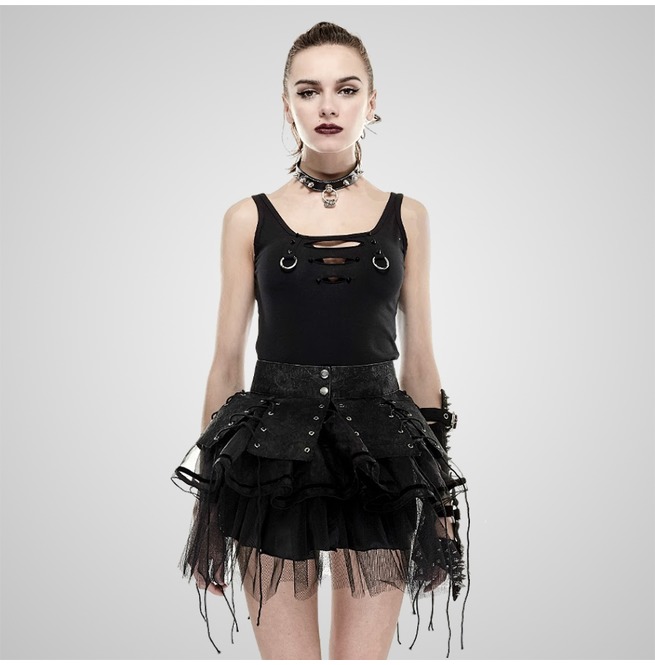 Punk Black Bandage Spiky Mini Skirt For Women Punk RebelsMarket