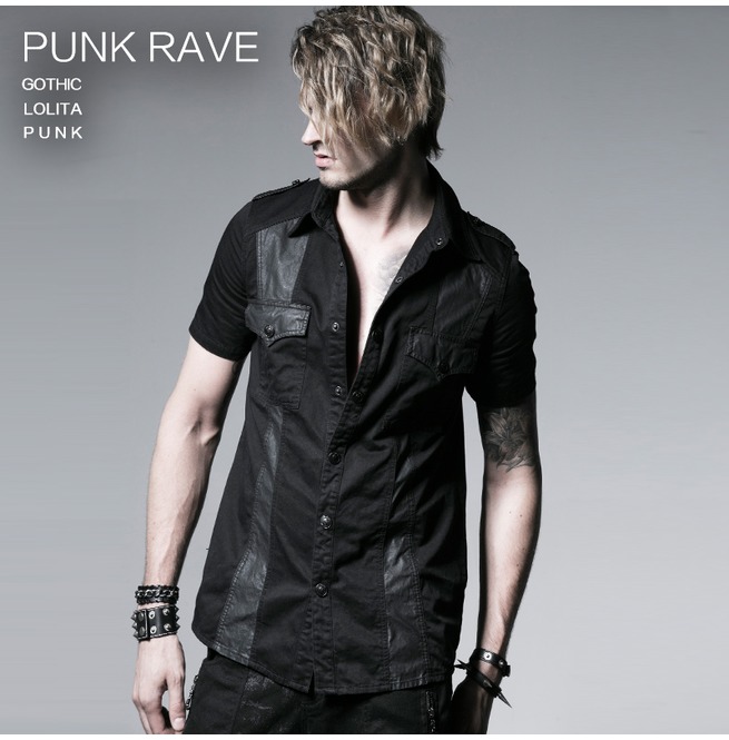 Punk Rock Black Button Up Short Sleeved T Shirt With RebelsMarket