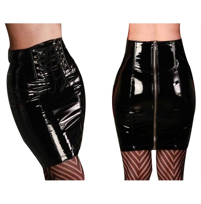 Black wet look skirt clearance