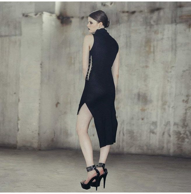 Gothic Women's Asymmetrical Cotton Safety Pin Dress RebelsMarket