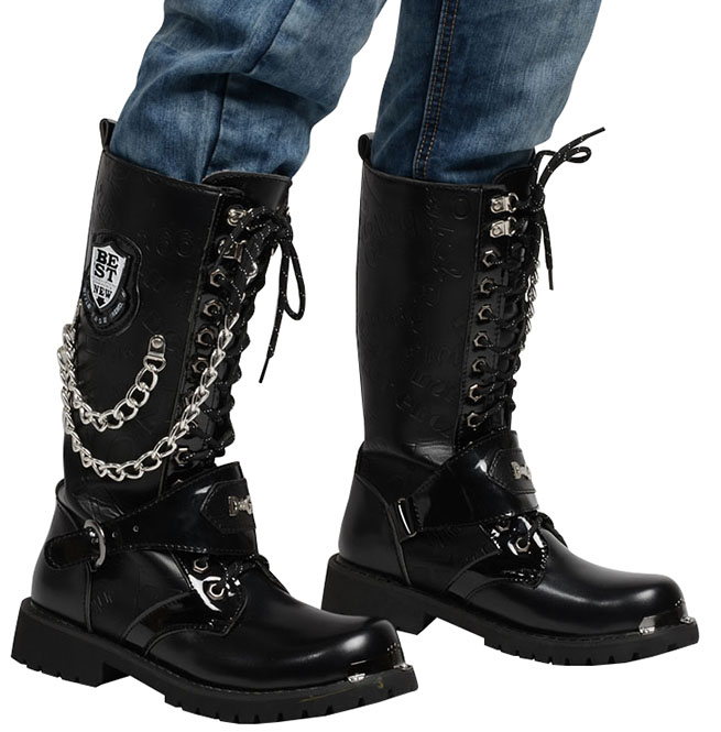 RockMen's Chained Lace Up Riding Boots RebelsMarket