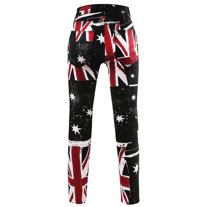 Flag Print Slim Stretch Skinny Denim Jeans Pants RebelsMarket