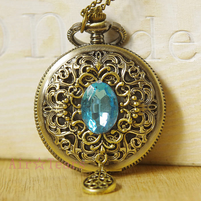 Victorian Classics Retro Blue Crystal Pocket Watch D009 - Watches | RebelsMarket
