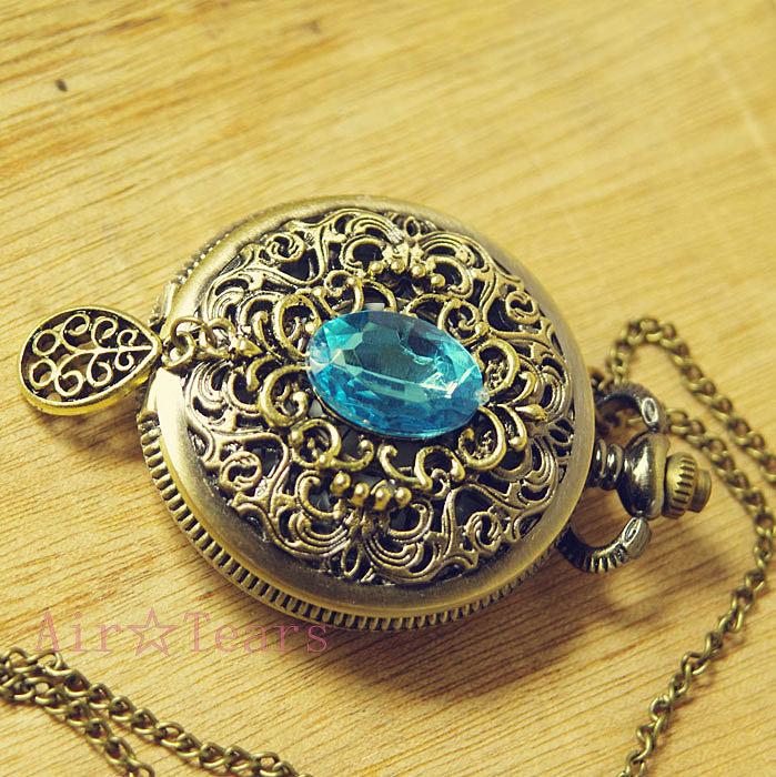 Victorian Classics Retro Blue Crystal Pocket Watch D009 - Watches | RebelsMarket
