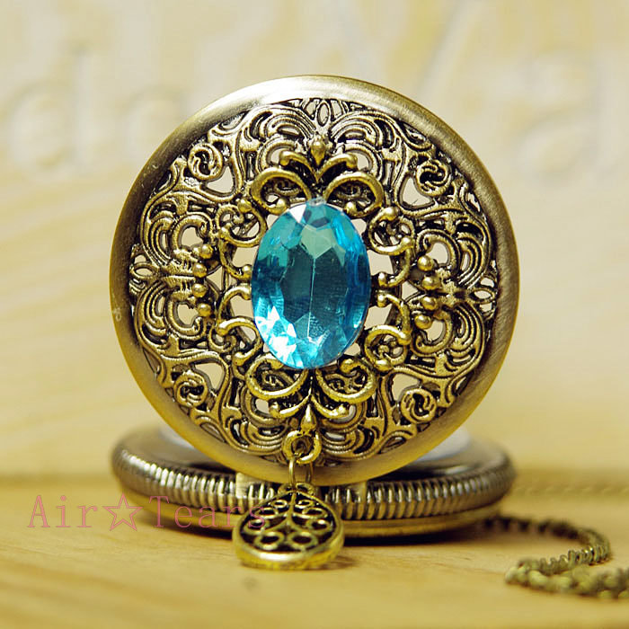 Victorian Classics Retro Blue Crystal Pocket Watch D009 - Watches | RebelsMarket