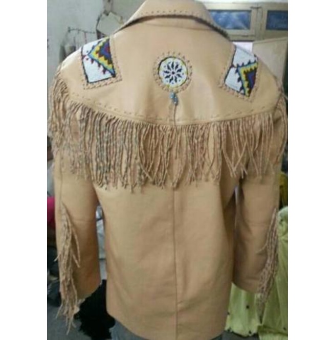 Classyak Men's Western Suede Coat - Fringe Leather Jacket With Beads And Bones