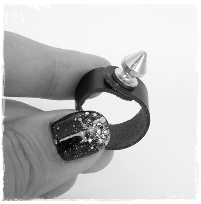 Silver Spike Ring, Stud Leather Ring, Gothic Black Ring RebelsMarket