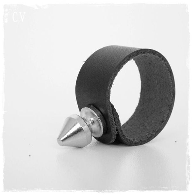 Silver Spike Ring, Stud Leather Ring, Gothic Black Ring RebelsMarket