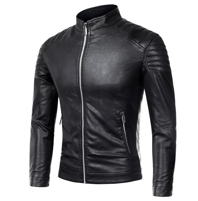 Men's Stand Collar Ruched Zipper Faux Leather Jacket ... (655 x 665 Pixel)