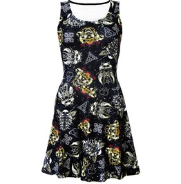 Mexican Sugar Skull Skeleton Roses Tattoo Bat Collar Skater Dress Alternative
