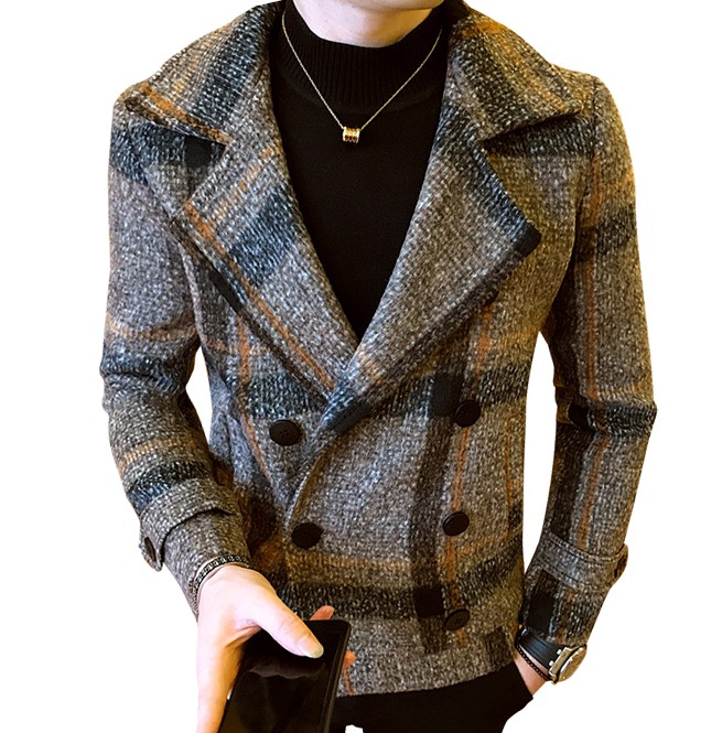 Streetwear Men's Trendy Thick Plaid Slim Fit Coat RebelsMarket