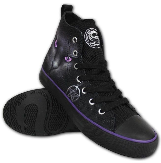 Black Cat Sneakers Ladies High Top Lace Up RebelsMarket