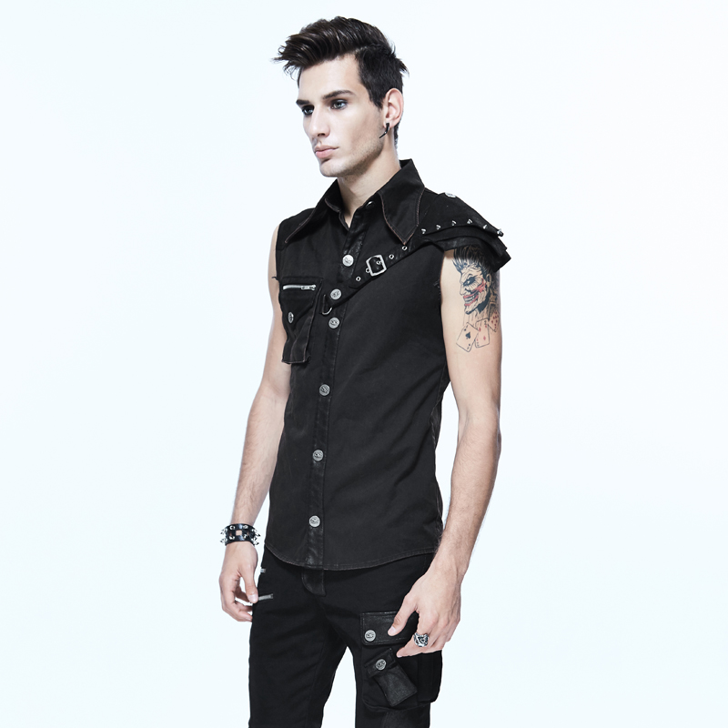 Punk Black Men s Sleeveless Spiked Top RebelsMarket