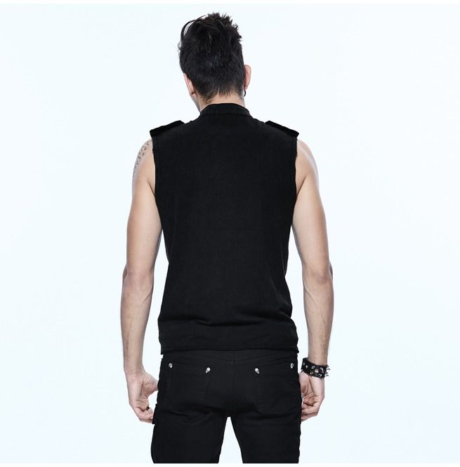 Punk Sleeveless Black Decorative Button Embroidery Slim RebelsMarket