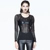 Black Mesh PU Leather Patchwork Long Sleeve Party Top Black Mesh PU Leather Patchwork Long Sleeve Party Top