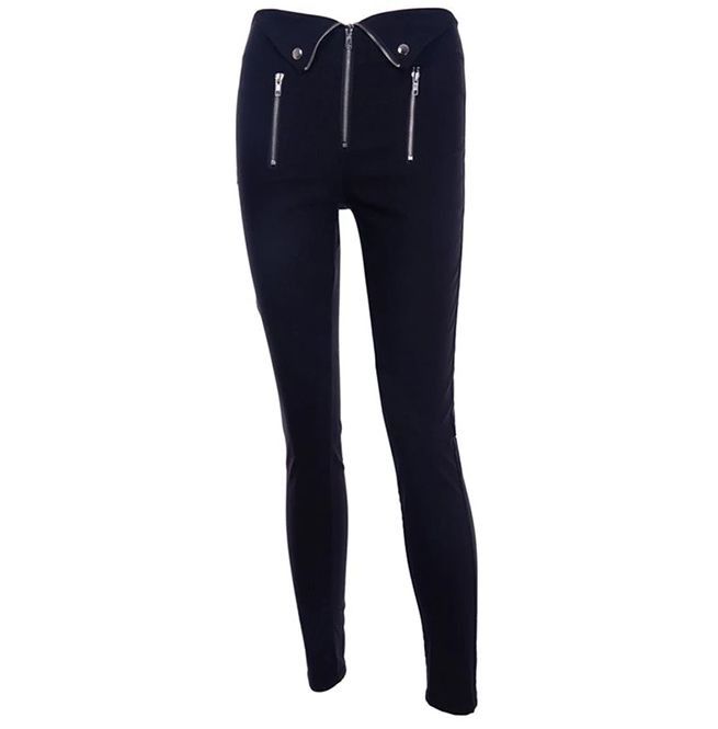 Women’s Casual Zipper Elastic Black Skinny Pants RebelsMarket