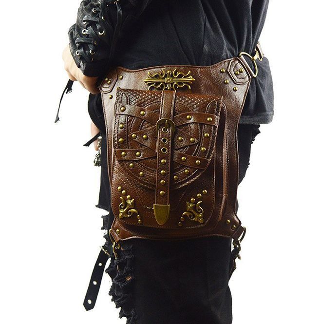 Steampunk Leather Rivet Crossbody Fanny Pack RebelsMarket