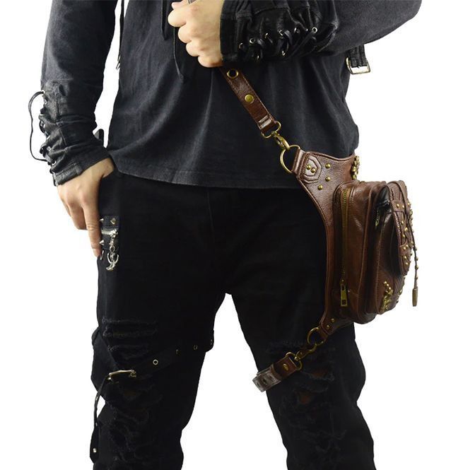 Steampunk Leather Rivet Crossbody Fanny Pack RebelsMarket