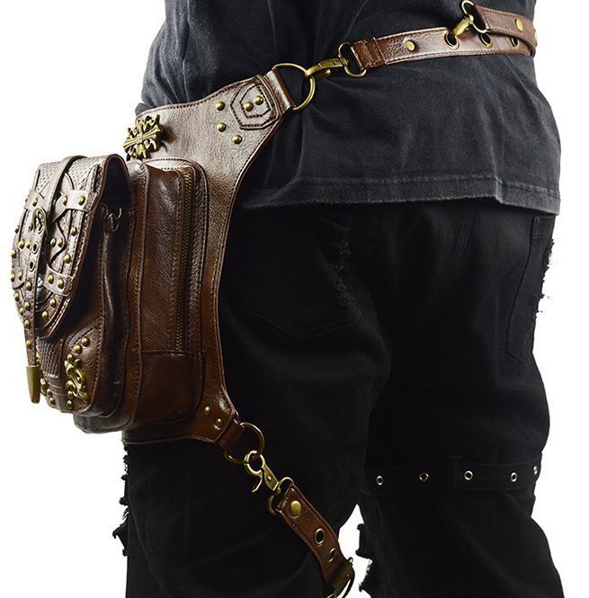Steampunk Leather Rivet Crossbody Fanny Pack RebelsMarket