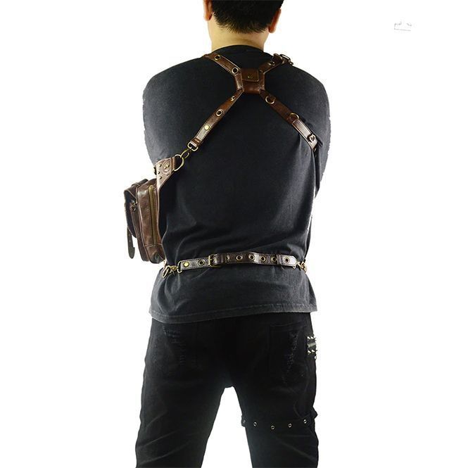 Steampunk Leather Rivet Crossbody Fanny Pack RebelsMarket
