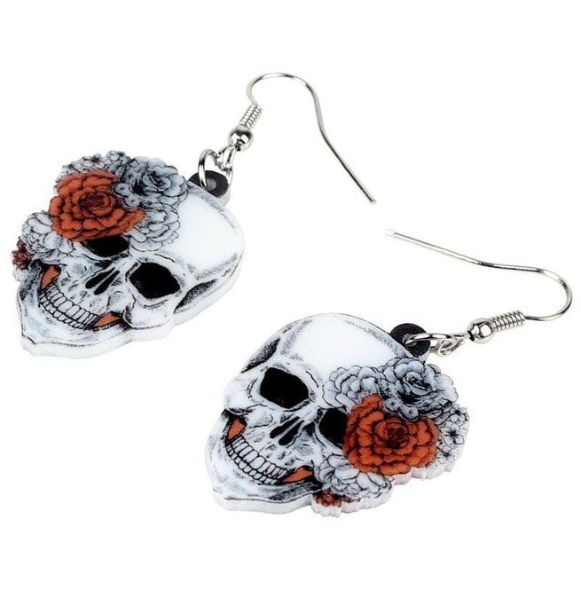 New Halloween Day of the Dead Rose Earrings