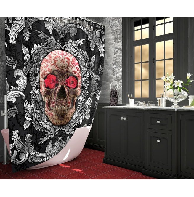 Metal Goth Red Skull Shower Curtain Rebelsmarket