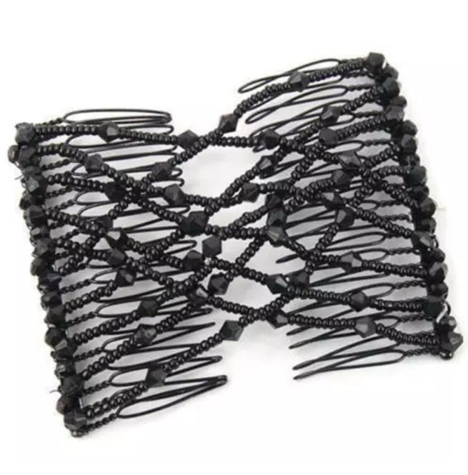 Striking Small Black Shiny Beads Elasticated Hair Clip Rebelsmarket