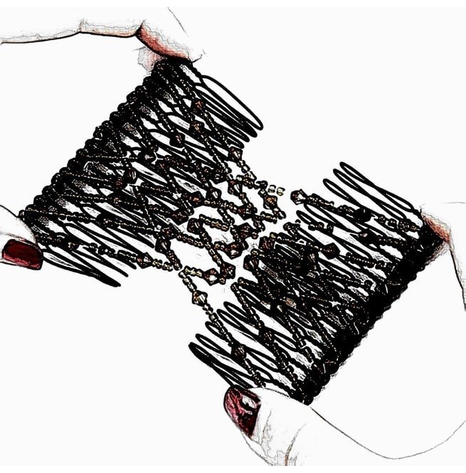Striking Small Black Shiny Beads Elasticated Hair Clip Rebelsmarket
