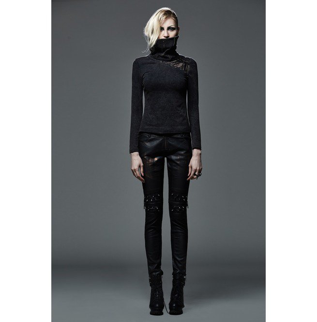 Punk Black Suede Turtleneck Hollow Out 