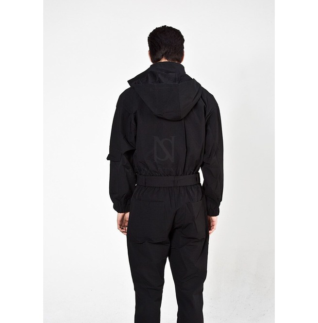 All Black Belted Hood Jumpsuit 326 RebelsMarket