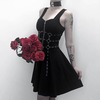 Gothic Black Zip Front Harness Dress Fit Flare A Line Gothic Black Zip Front Harness Dress Fit Flare A Line