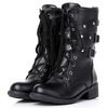 Round toe low heel buckle rivets lace boots womens boots