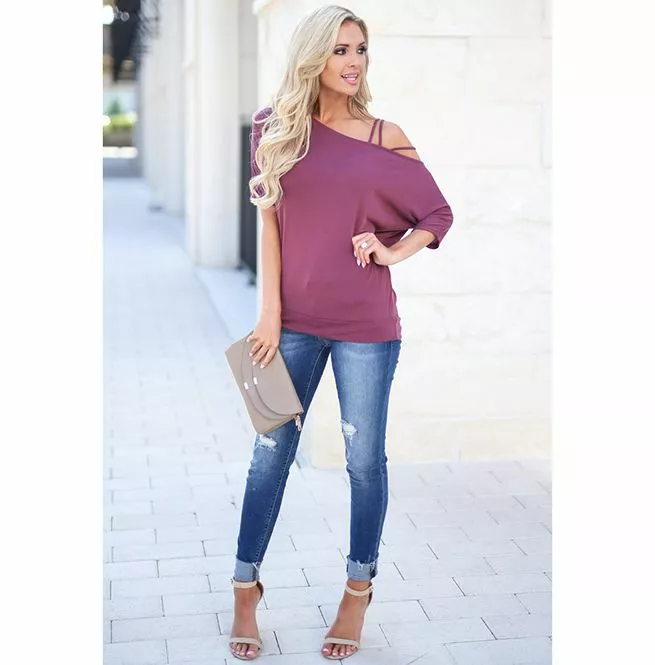 Women Sexy Loose One Shoulder off Short Sleeve Cotton