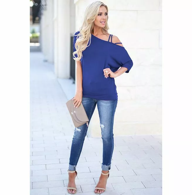 [ ] Modal Lip Short Sleeve T-Shirt ★大人気★ Women Sexy Loose One Shoulder off Short Sleeve Cotton