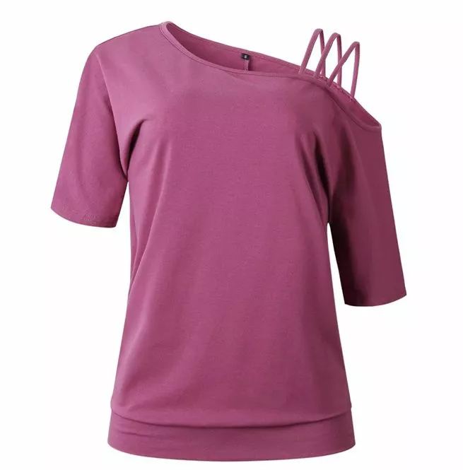 Women Sexy Loose One Shoulder off Short Sleeve Cotton