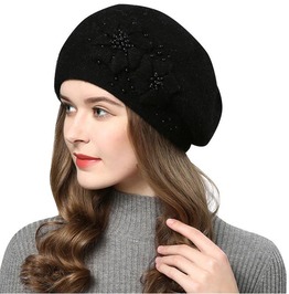 Women/'s Cotton Beanies Hat Wool Bonnet Embroidery Flower Rhinestones Design Caps