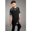 Mens asymmetrical triple layered shirt with hand printed tire track Mens Asymmetrical Triple Layered Shirt With Hand Printed Tire Track