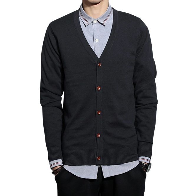 Mens Cardigan V-Neck Sweater Button 