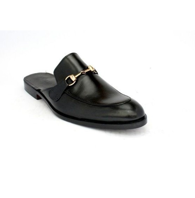 Handmade Mens Casual Slippers, Mens Black Leather RebelsMarket
