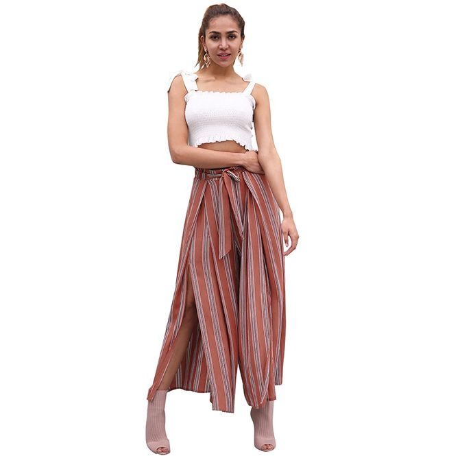 Elastic Waist Tie Belt Frill Pleats 