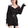 Off Shoulder Black Dress With Long Sleeves and Belt Off Shoulder Black Dress With Long Sleeves and Belt